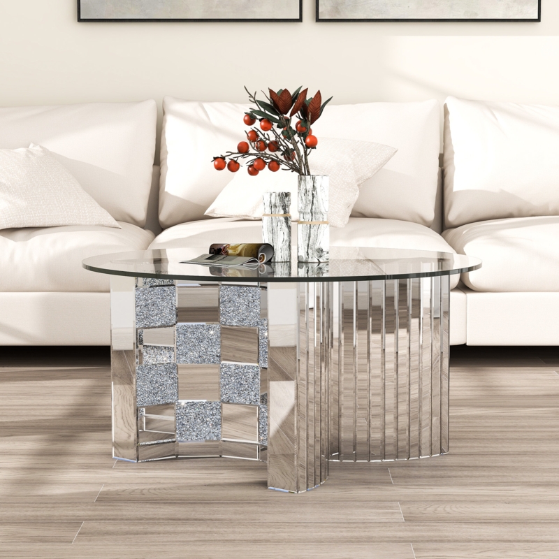 Mirrored Coffee Table with Diamond Accents