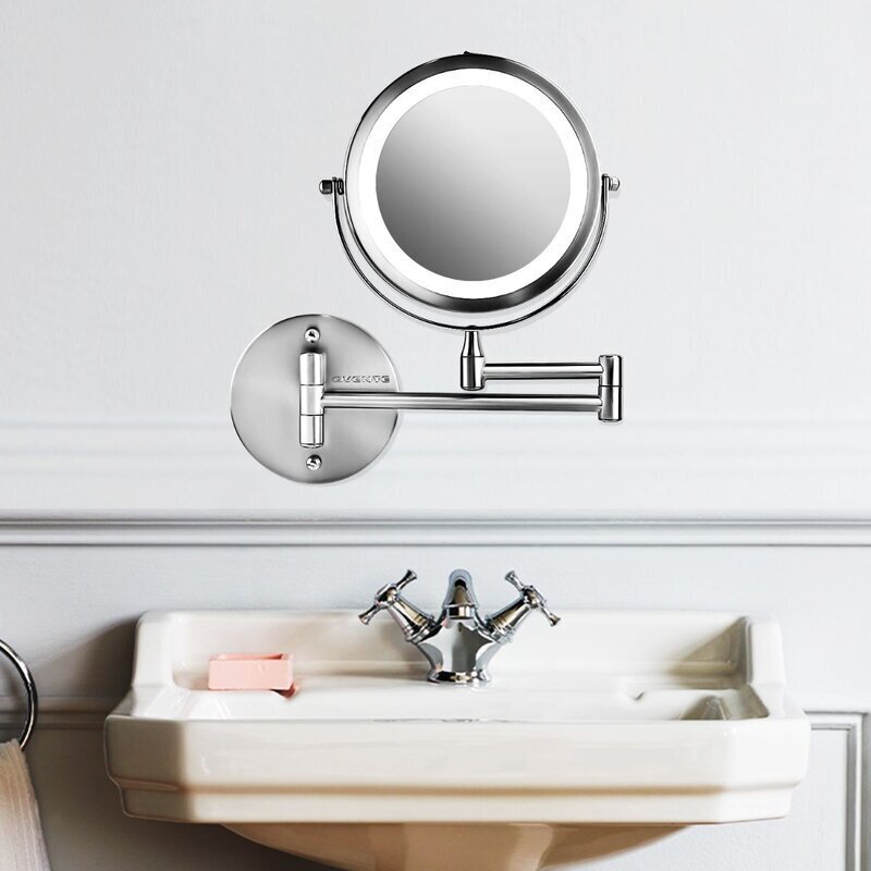 Round makeup mirror with extendable arms