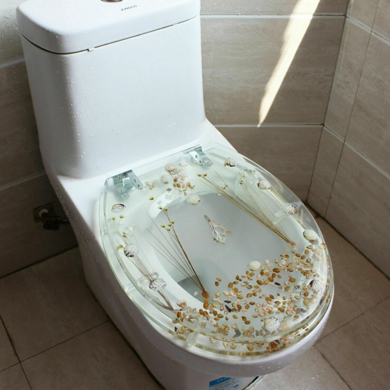 Transparent Resin Toilet Seat with Seashell Design
