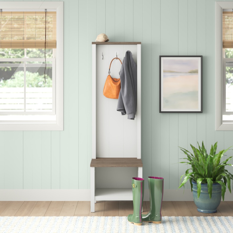Two-Toned Hall Tree with Shoe Bench and Coat Rack
