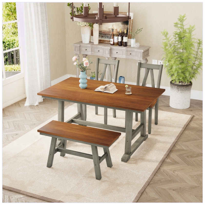 Rustic Dining Table Set with Classical Walnut Top