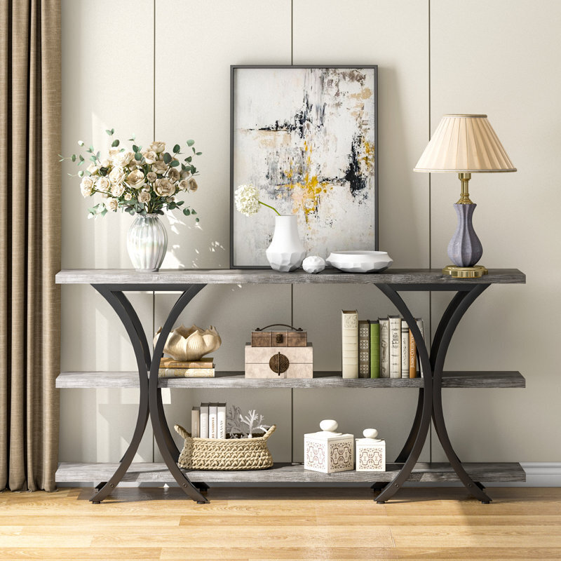 Rustic Industrial Skinny Console Table with Storage