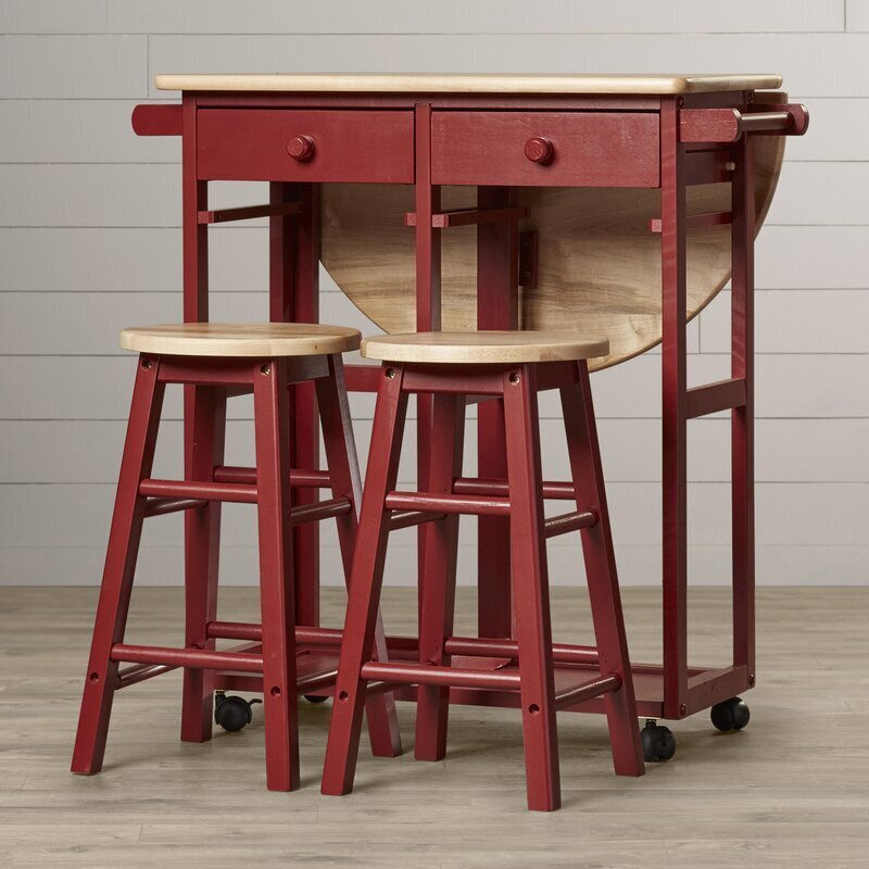Rustic Kitchen Island on Wheels with Seating