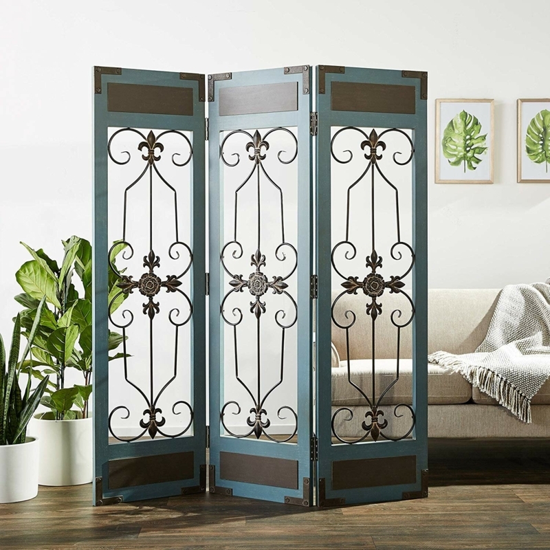 3 Panel Room Divider with Iron Motif