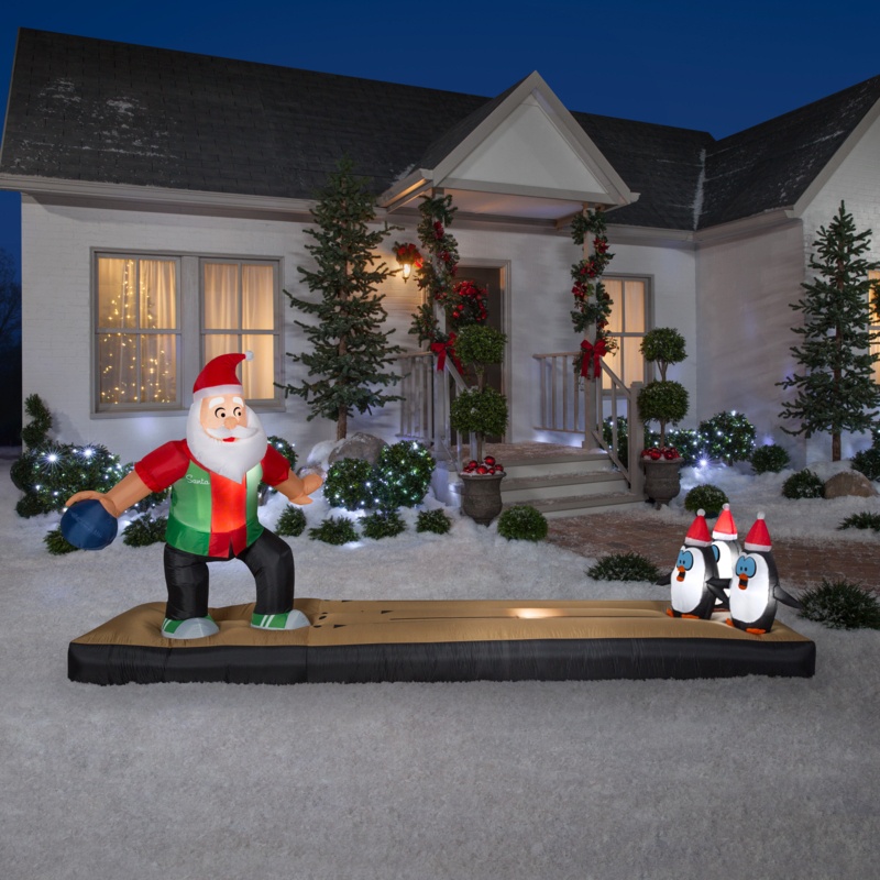 Santa Bowling Scene Christmas Inflatable