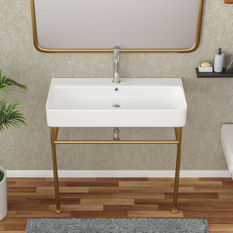 Porcelain Console Sink with Stainless Steel Legs