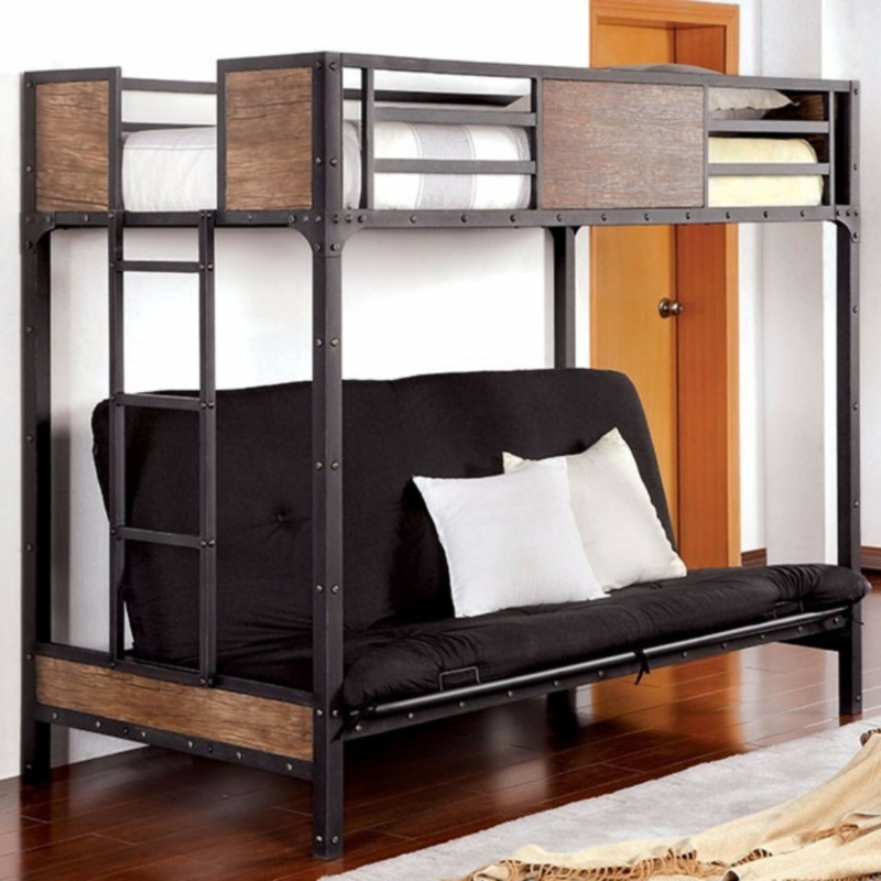 Twin-Over-Twin Metal Bunk Bed with Wood Accents