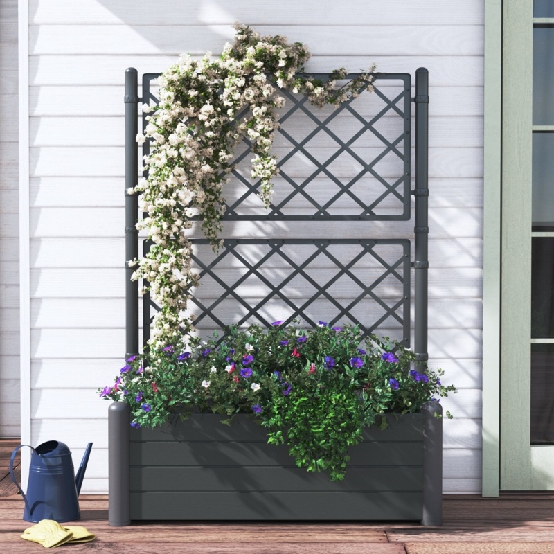 Savannah Plastic Elevated Planter with Trellis