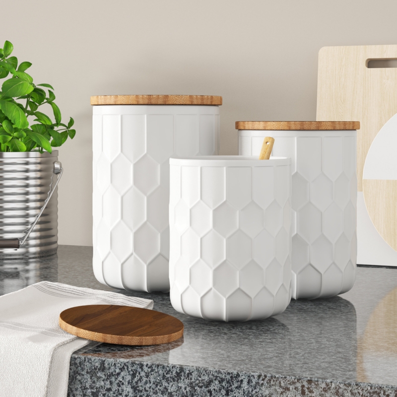 Honeycomb Pattern Ceramic Kitchen Canisters (Set of 3)