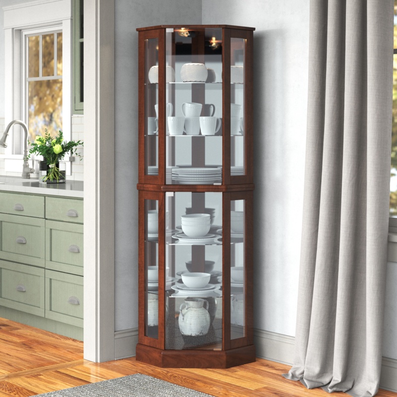 Rustic Corner Cabinet with Adjustable Glass Shelves