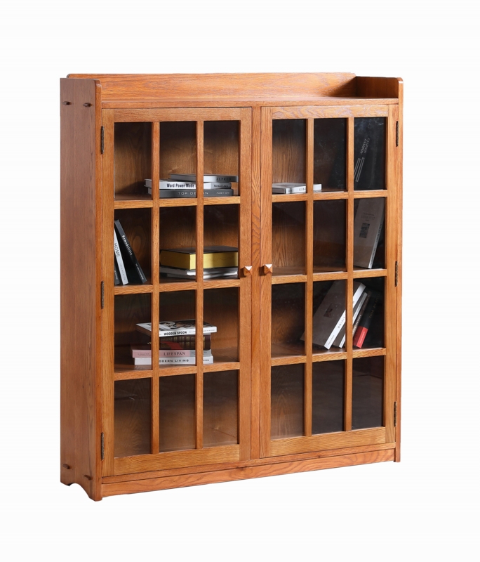Oak Bookcase with Glass Doors