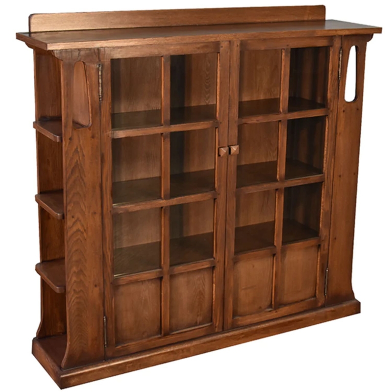 Mission Double Door Bookcase with Side Shelves