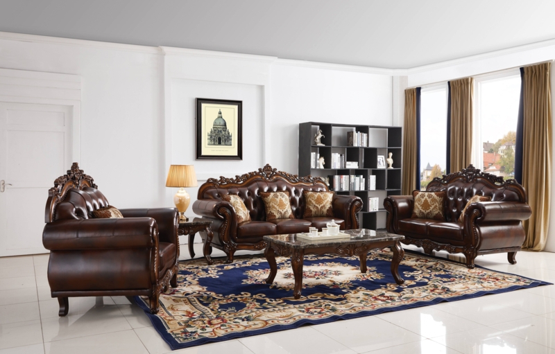 Elegant Dark Brown Tufted Sofa Set