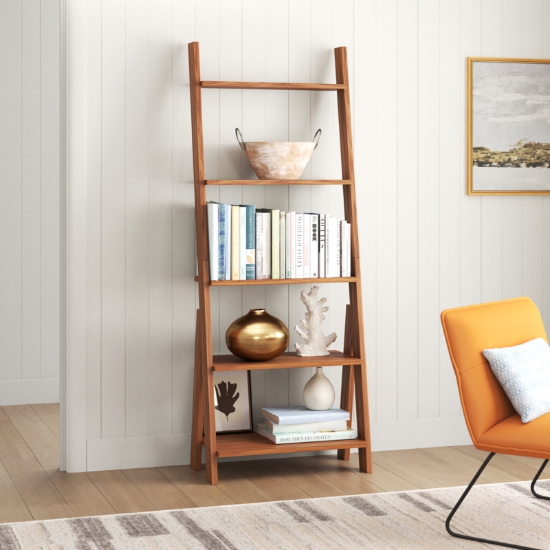 Space-Saving Stair Shelf with Five Fixed Shelves