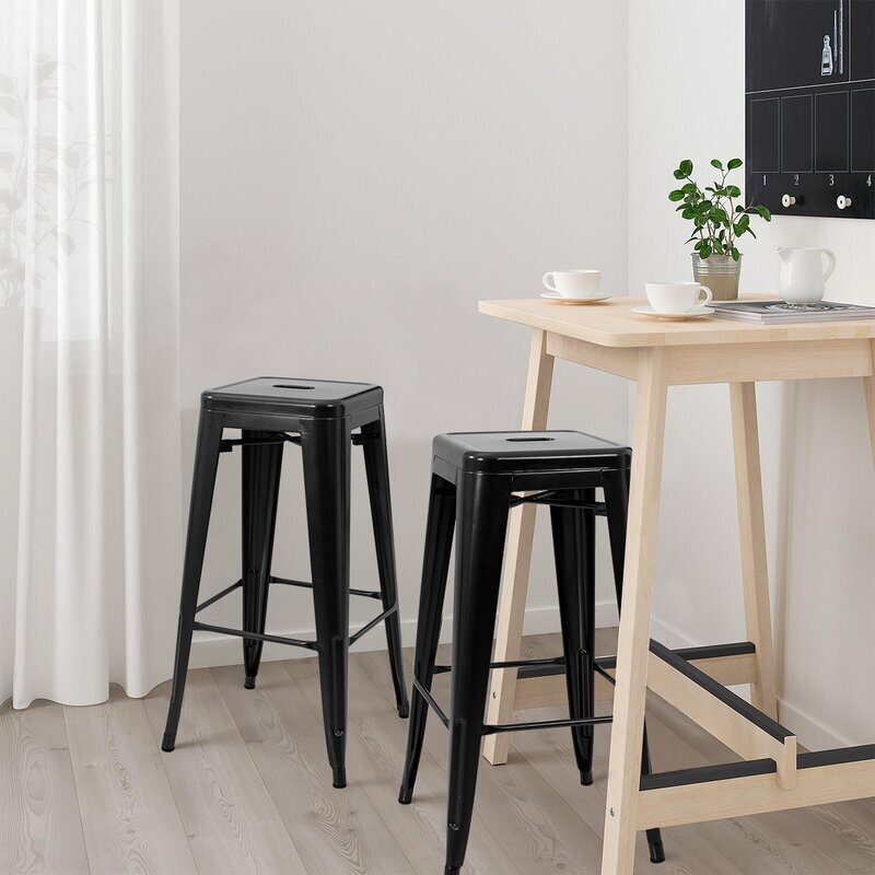 Set of Four Stackable Square Compact Bar Stools
