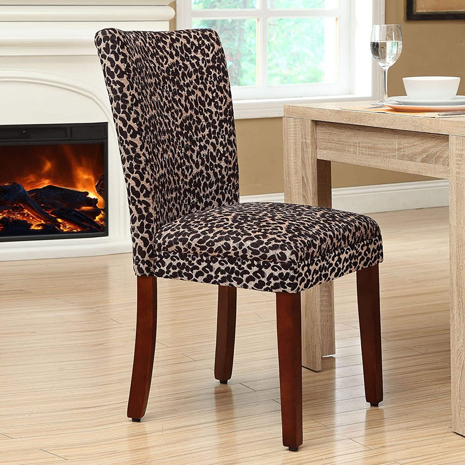 Set of Two Modern Highback Leopard Print Dining Chairs