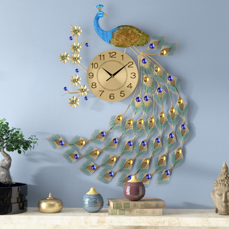 Multicolor Peacock & Flowers Wall Clock