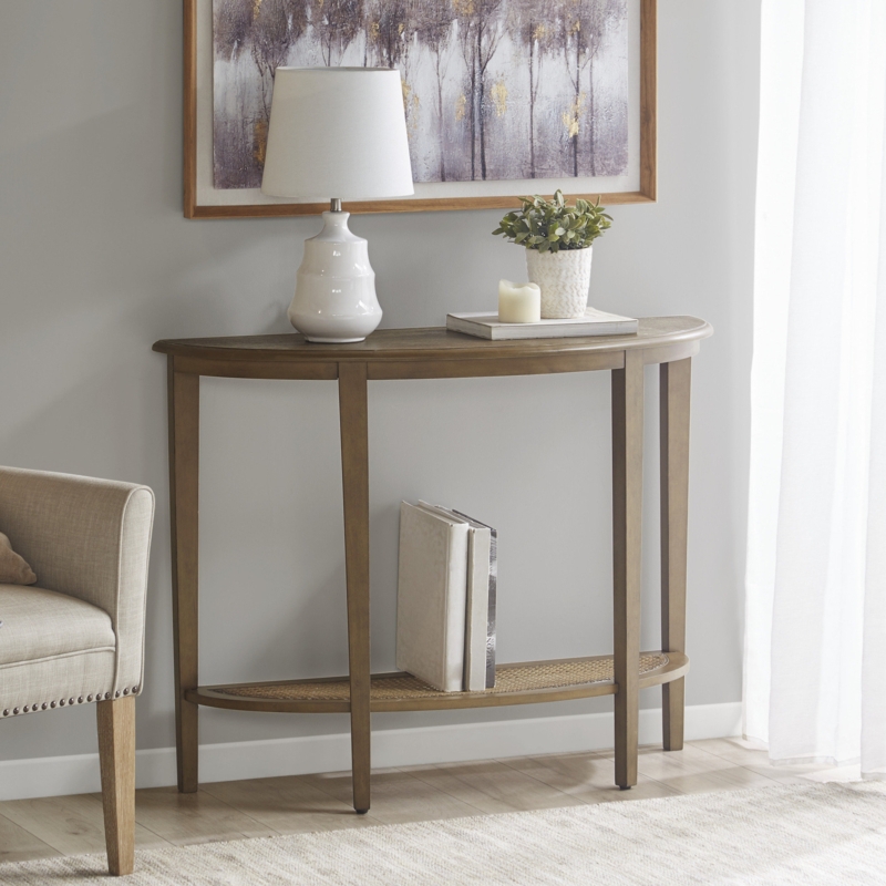 Half-Moon Demilune Console Table with Cane Shelf