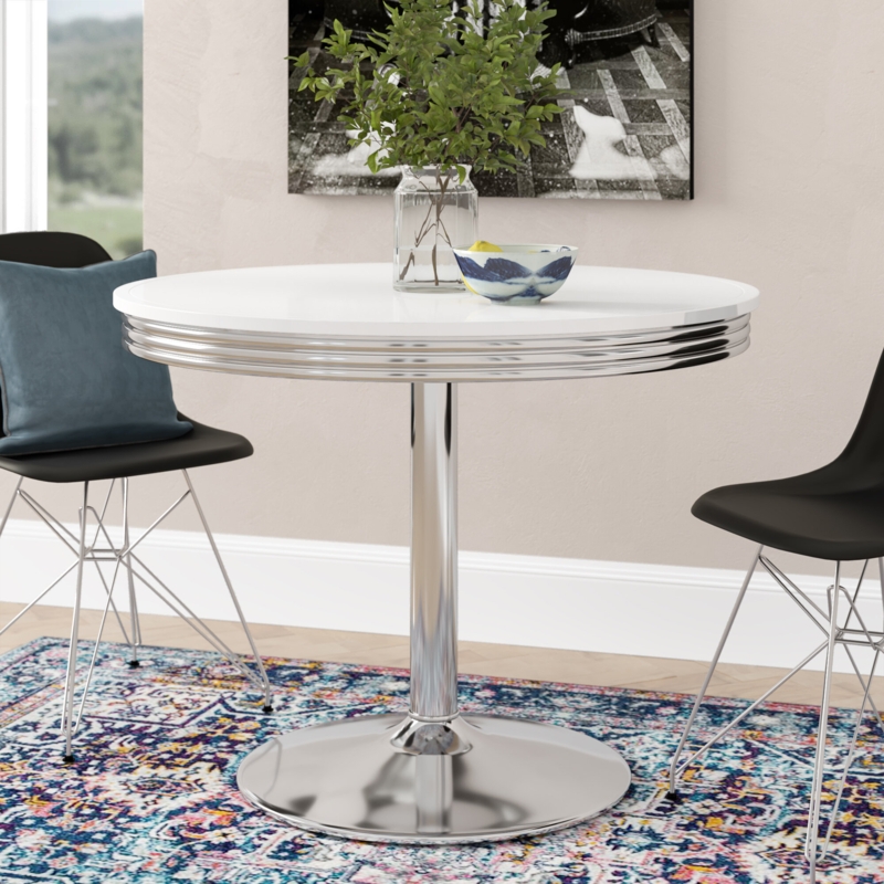 Round Retro Dining Table with Chrome Finish