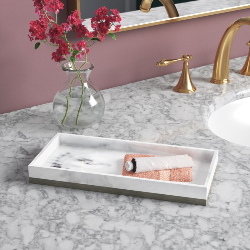 Marble Bathroom Accessory Tray with Satin Trim