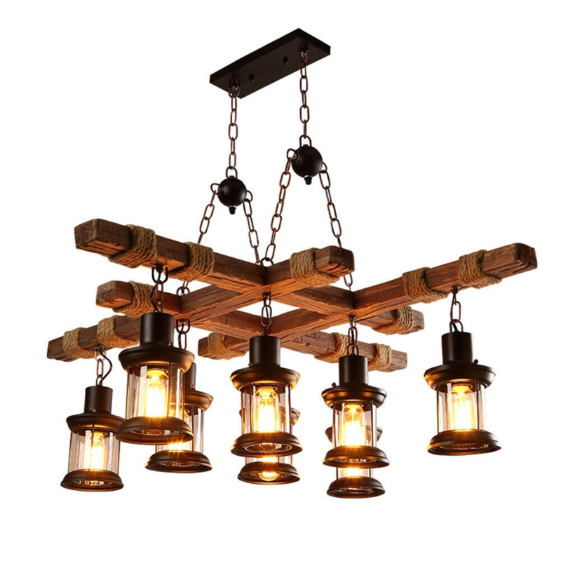 Retro-Industrial Iron Chandelier with 8 Oil Lamp Style Lights
