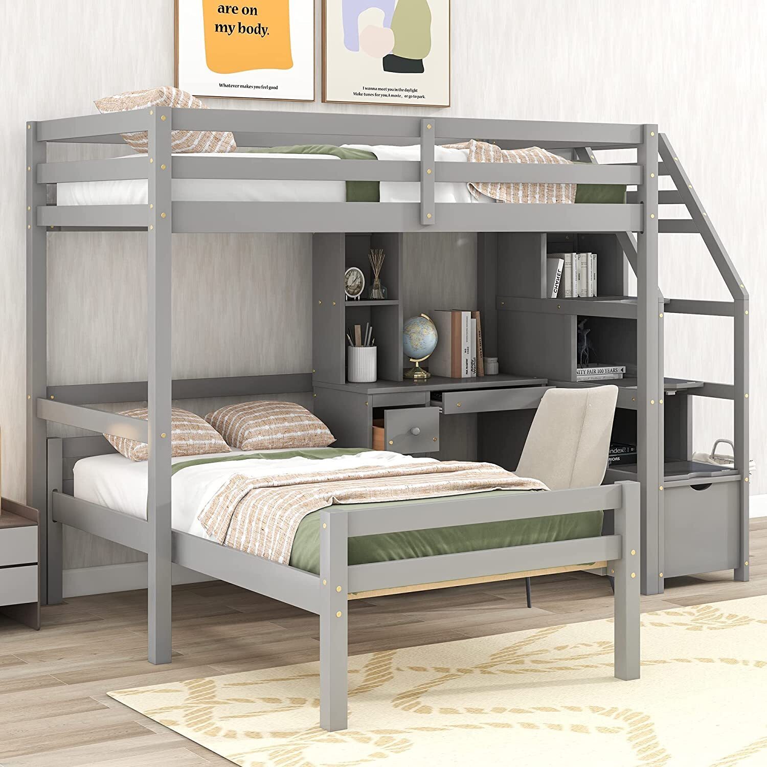 Simple loft bed with futon and desk
