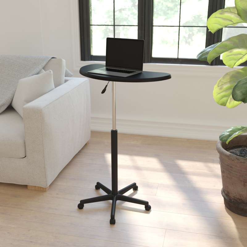 Sit-to-Stand Mobile Laptop Desk with Half Moon Cutout