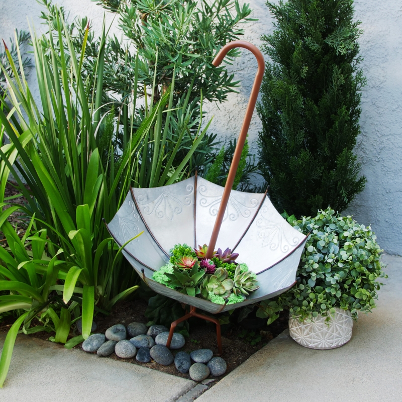 Rustic Inverted Umbrella Pot Planter with Stand