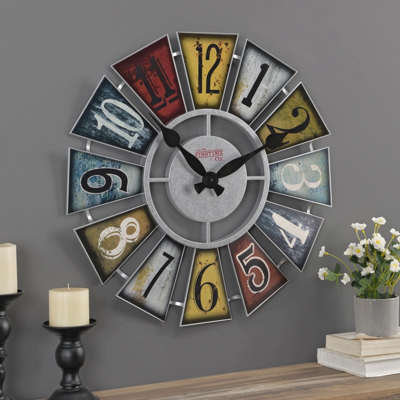Windmill Wall Clock with Multicolored Plaques