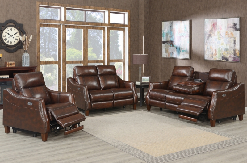 Reclining Leather Sofa Set with Console