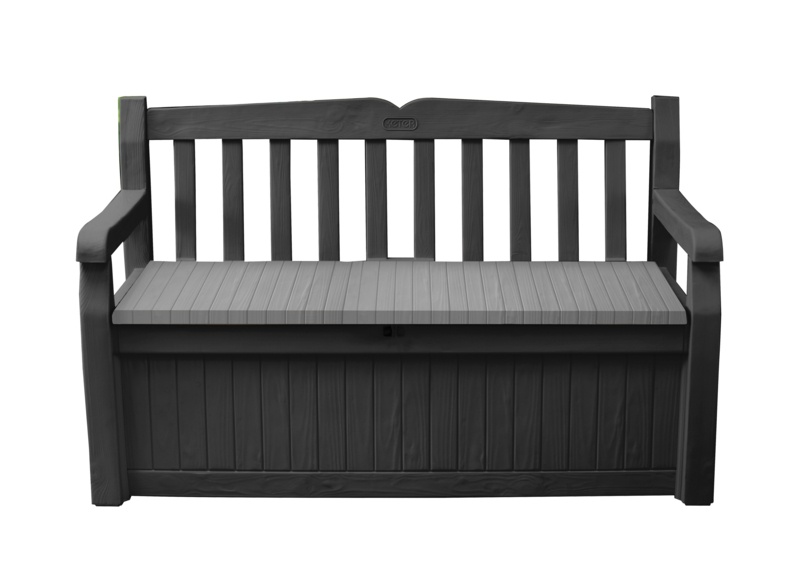 Solana Chic Elegant Wood-Look Storage Bench with Comfy Durable Weather Resistance Sitting