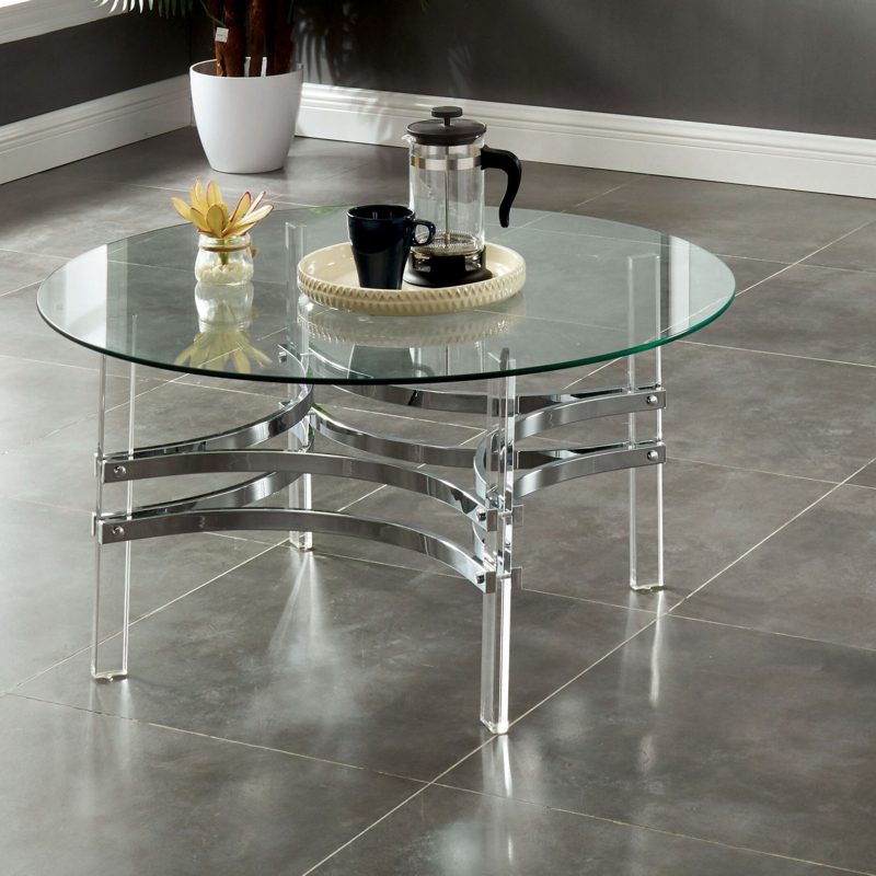 Round Glass Top Coffee Table with Chrome Accents