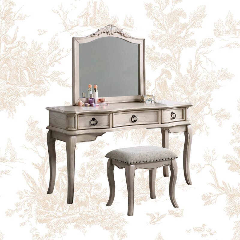 Solid and manufactured wood antique vanity set