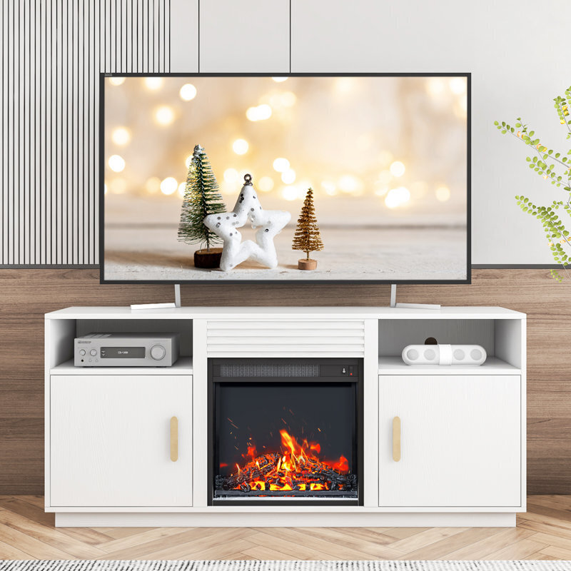 Solid and MDF wood tv cabinet with fireplace