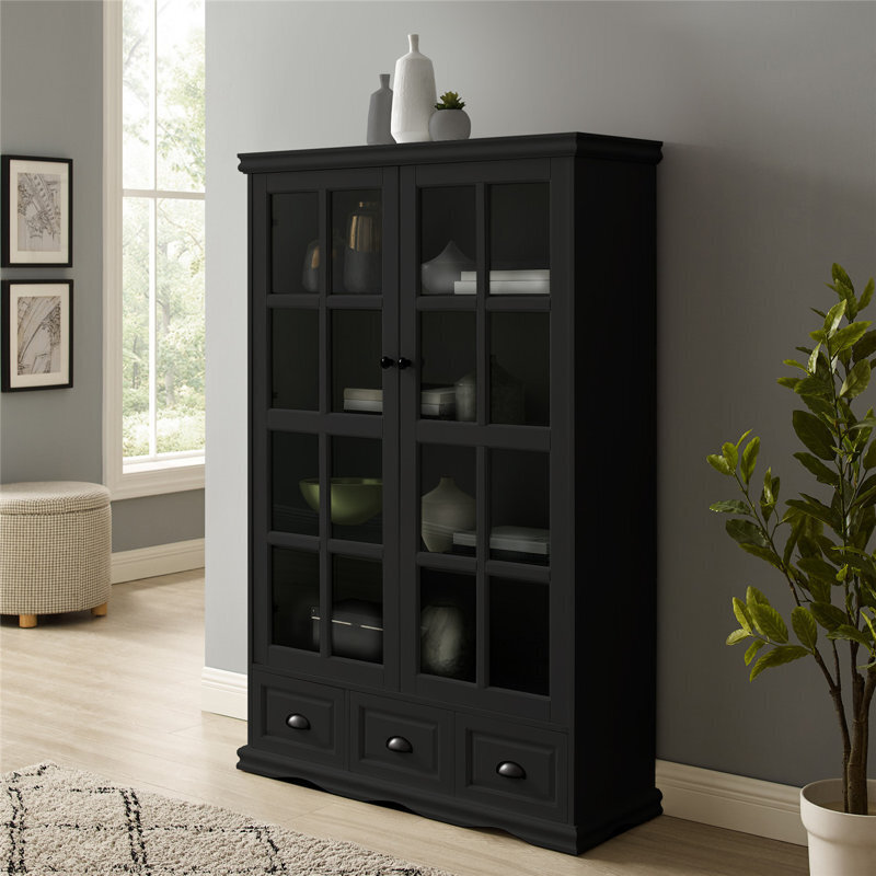 Solid + manufactured wood curio with drawers