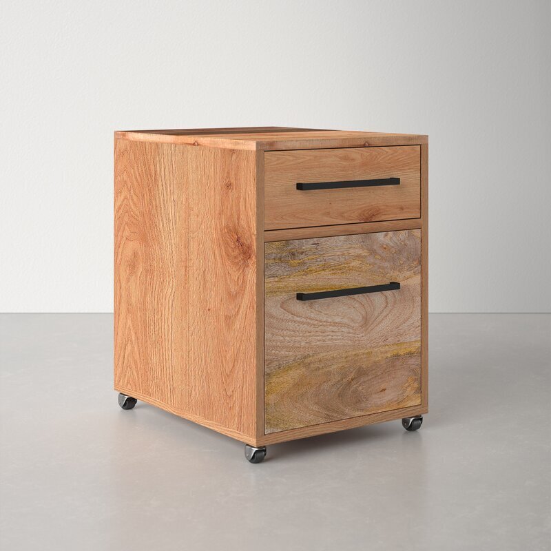Solid wood file cabinet with wheels