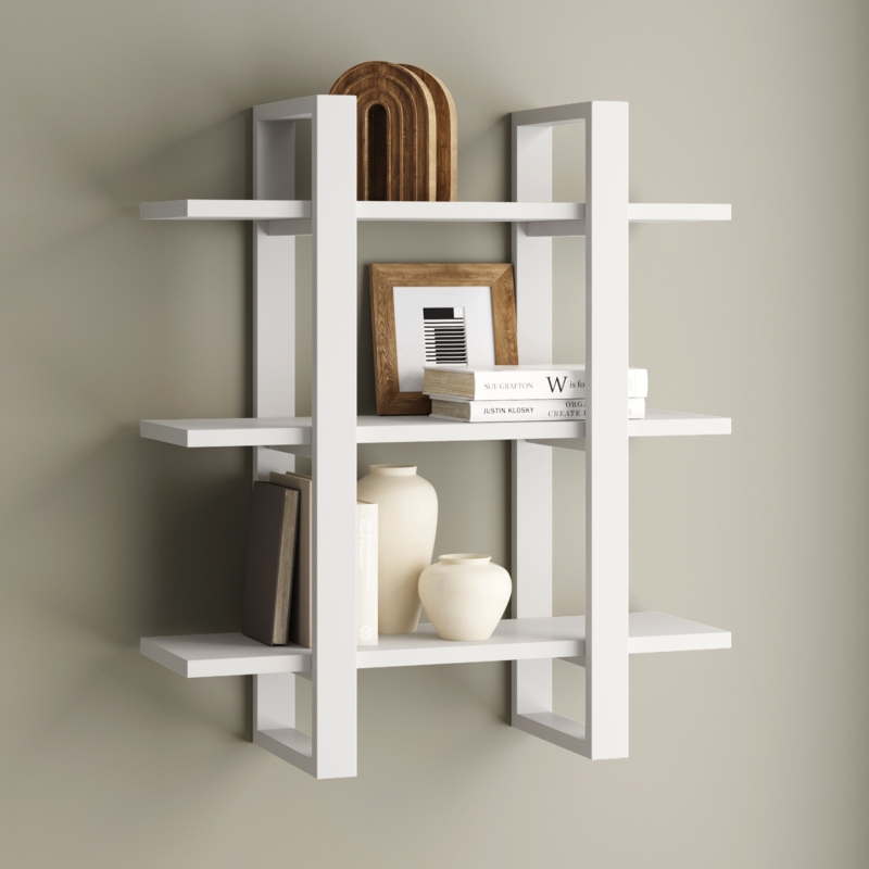 Floating Wood Shelf with Adjustable Shelves