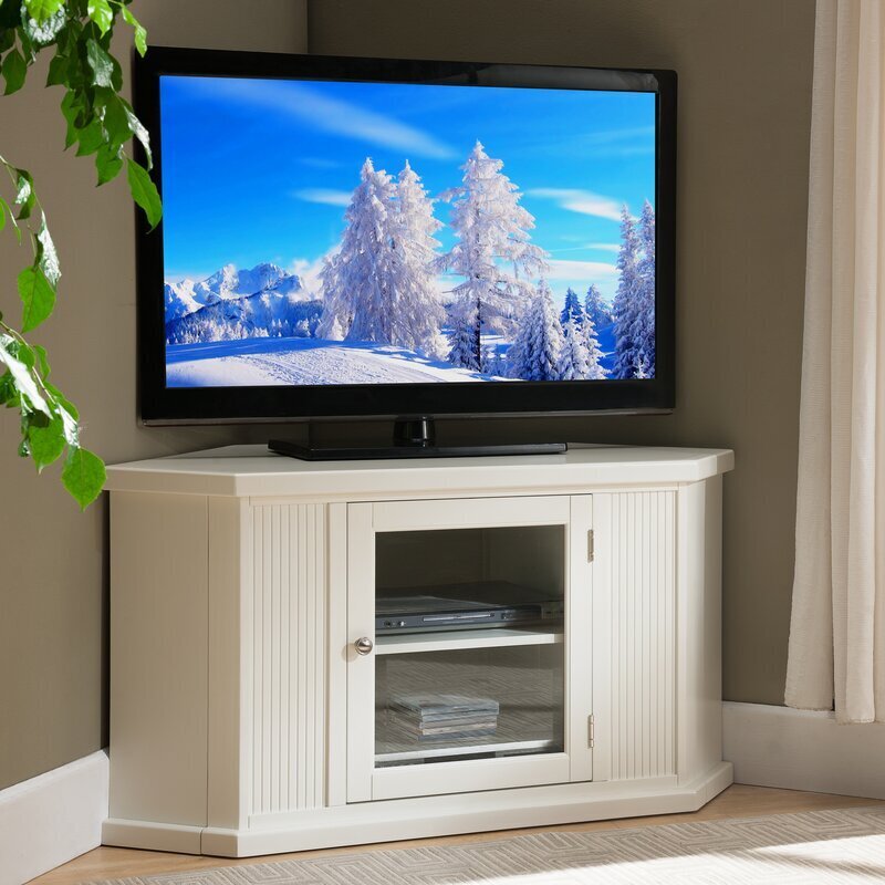 Solid Wood White Corner TV Unit