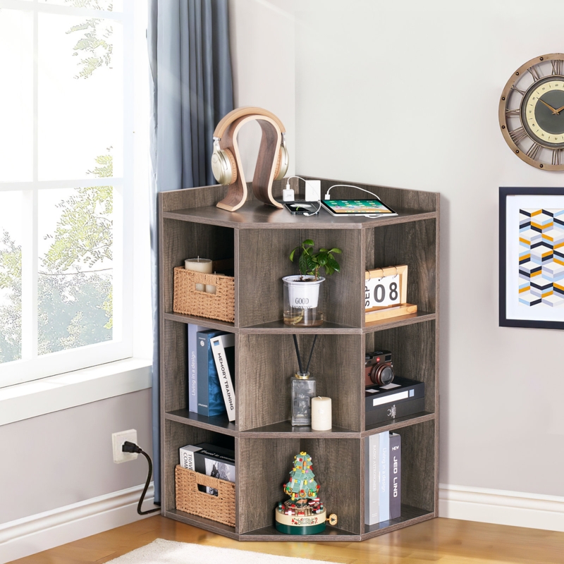 Corner Cube Bookcase with Charging Station