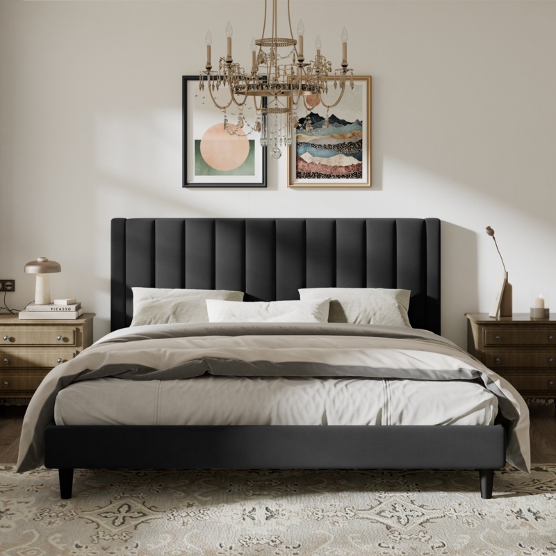 Sonoma Velvet Upholstered Bed with Tufted Headboard