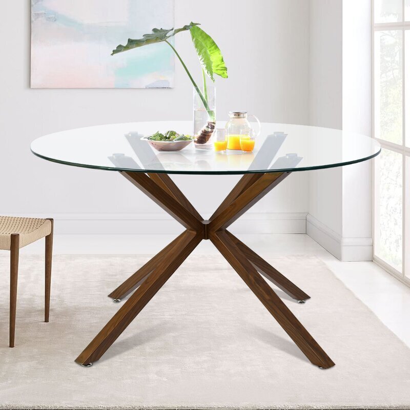 Splayed base for glass dining table