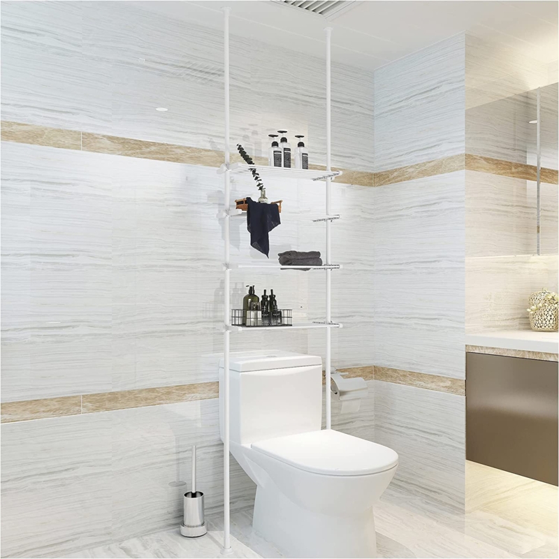 Adjustable White Metal Bathroom Shelf