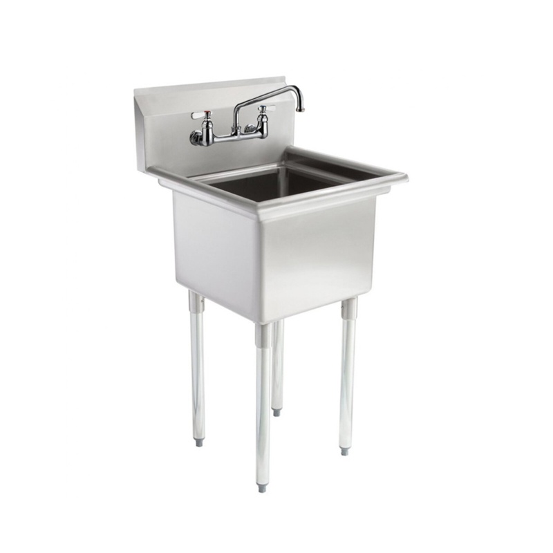 Stainless Steel Prep & Utility Sink With Faucet | 304 Stainless Steel | Nsf | Inner Bowl Size:18" X 18" | Overall Size: 24" X 23 1/2" | Restaurant, Kitchen, Laundry, Garage
