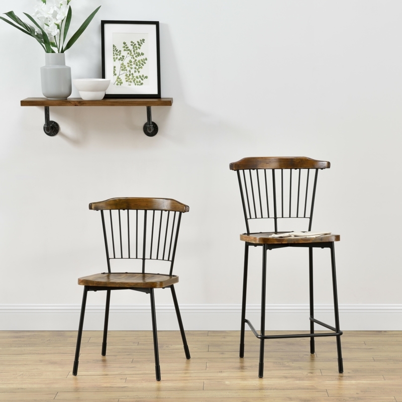 Rustic Wood and Metal Chairs Set of Two