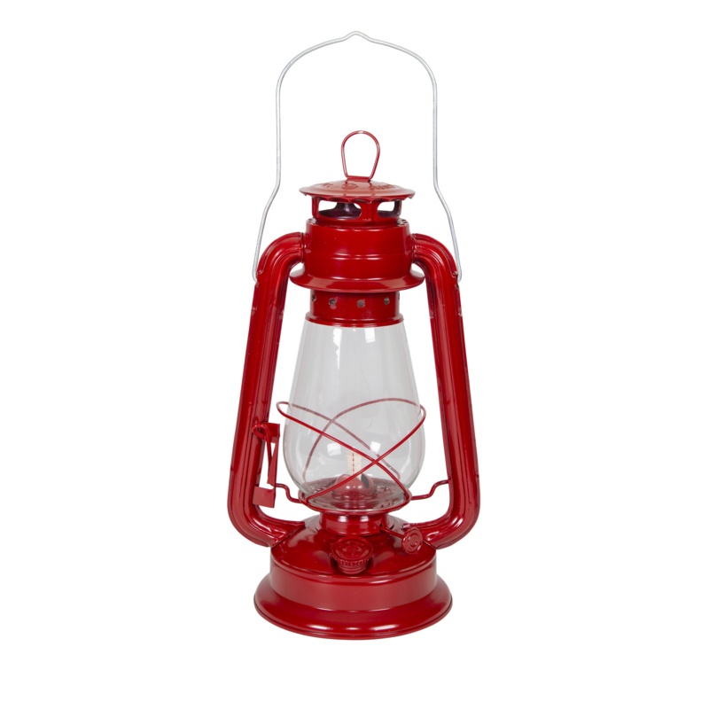 Red Hurricane Lantern with Adjustable Wick