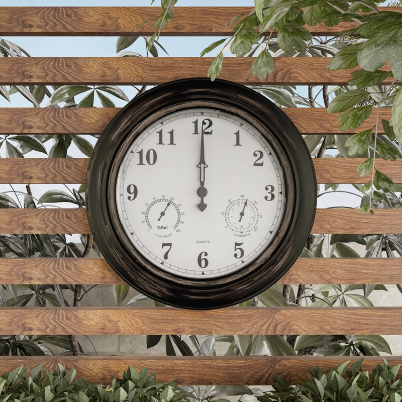 Weather-Resistant Wall Clock with Thermometer and Hygrometer