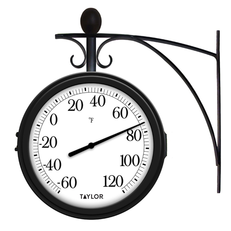 Dual Function Metal Outdoor Clock and Thermometer