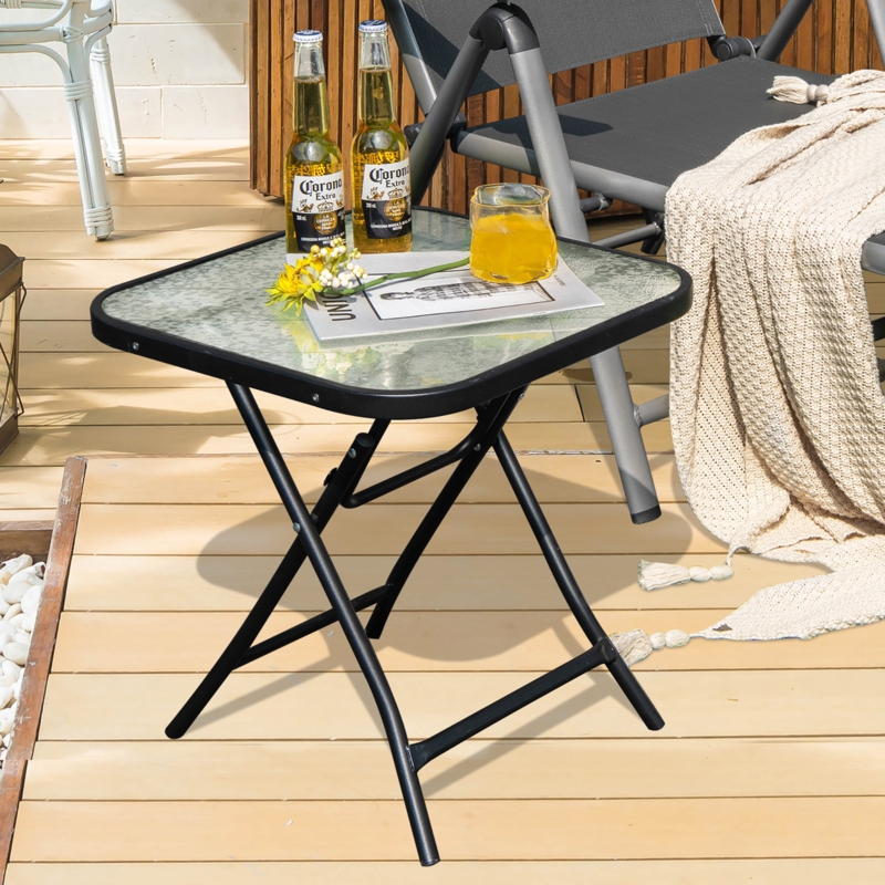 Folding Tempered Glass Patio Side Table