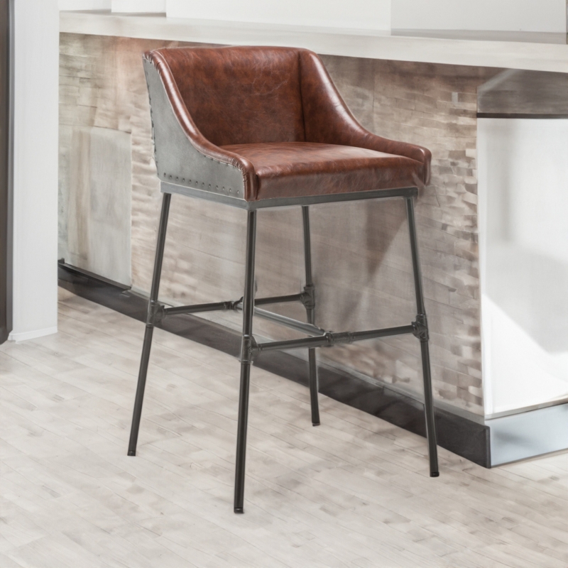 Industrial Style Leatherette Bar Stool