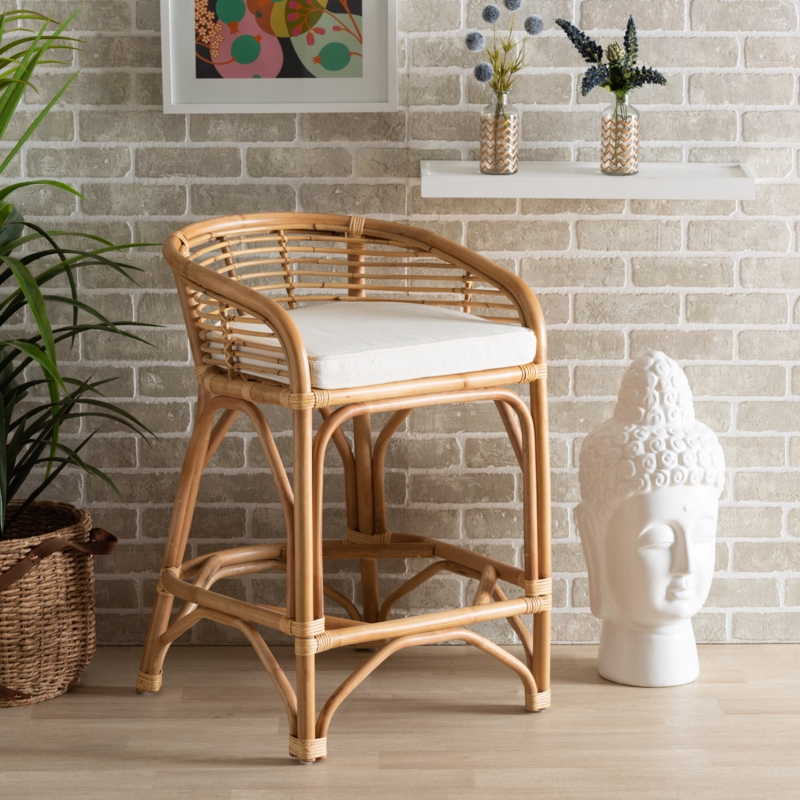 Tropical Rattan Counter Stool with Cushion
